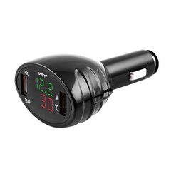 Термометр вольтметр VST-708-4, зелено-красный, +2 USB разьема, 4929 - фото товара