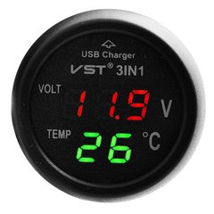 Термометр вольтметр VST-706-4, красно-зеленый, + USB разьем, 3929 - фото товара